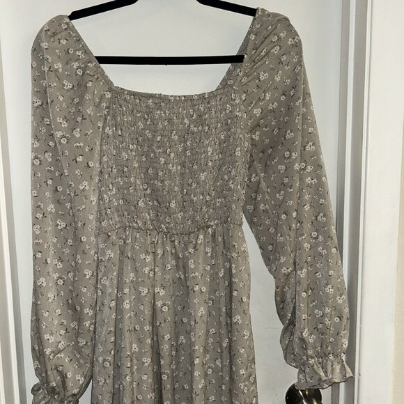 Flower & Feather Green Floral Long Puffed Sleeve Boho Cottegecore Dress Medium - Picture 3 of 7